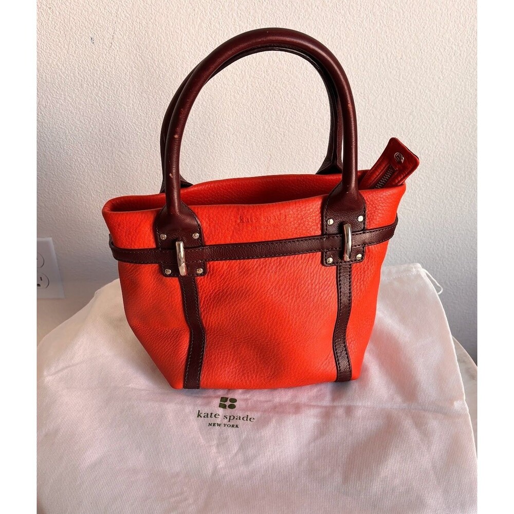 Kate Spade Orange & Brown Pebbled Leather Tote - Classic Two-Tone with Dustbag